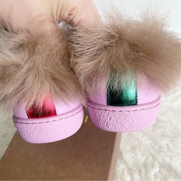 Gucci Ace Fur Lined Sneaker Pink Leather Web Bee NEW size 37 - Picture 12 of 15